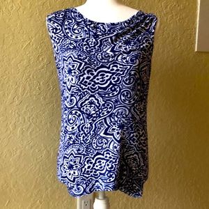 Lands’ End Sleeveless Blue and White Print Top